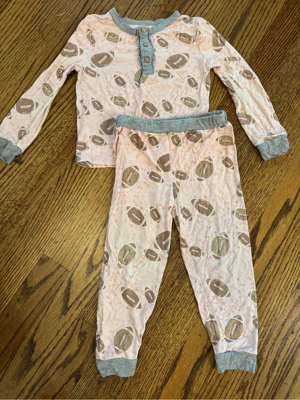 Mud Pie Pink Football Pajama Set with Gray Trim